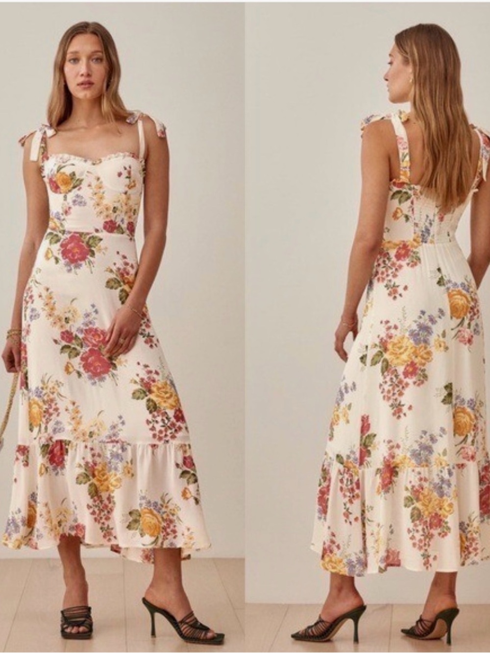 NWT Reformation Floral Tie-Strap Midi Dress